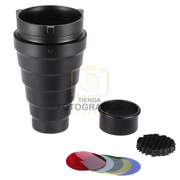 Snoot / cono de luz Profesional con grid y 5 geles incluidos - Imagen 3